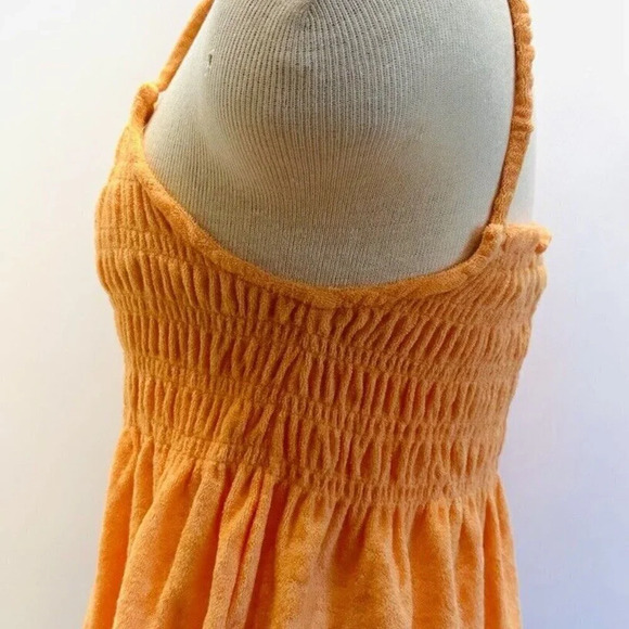 NWT SO Juniors Pullover Terry Cloth Smocked Peplum Orange Shirred Tank Sz Large - Picture 4 of 11